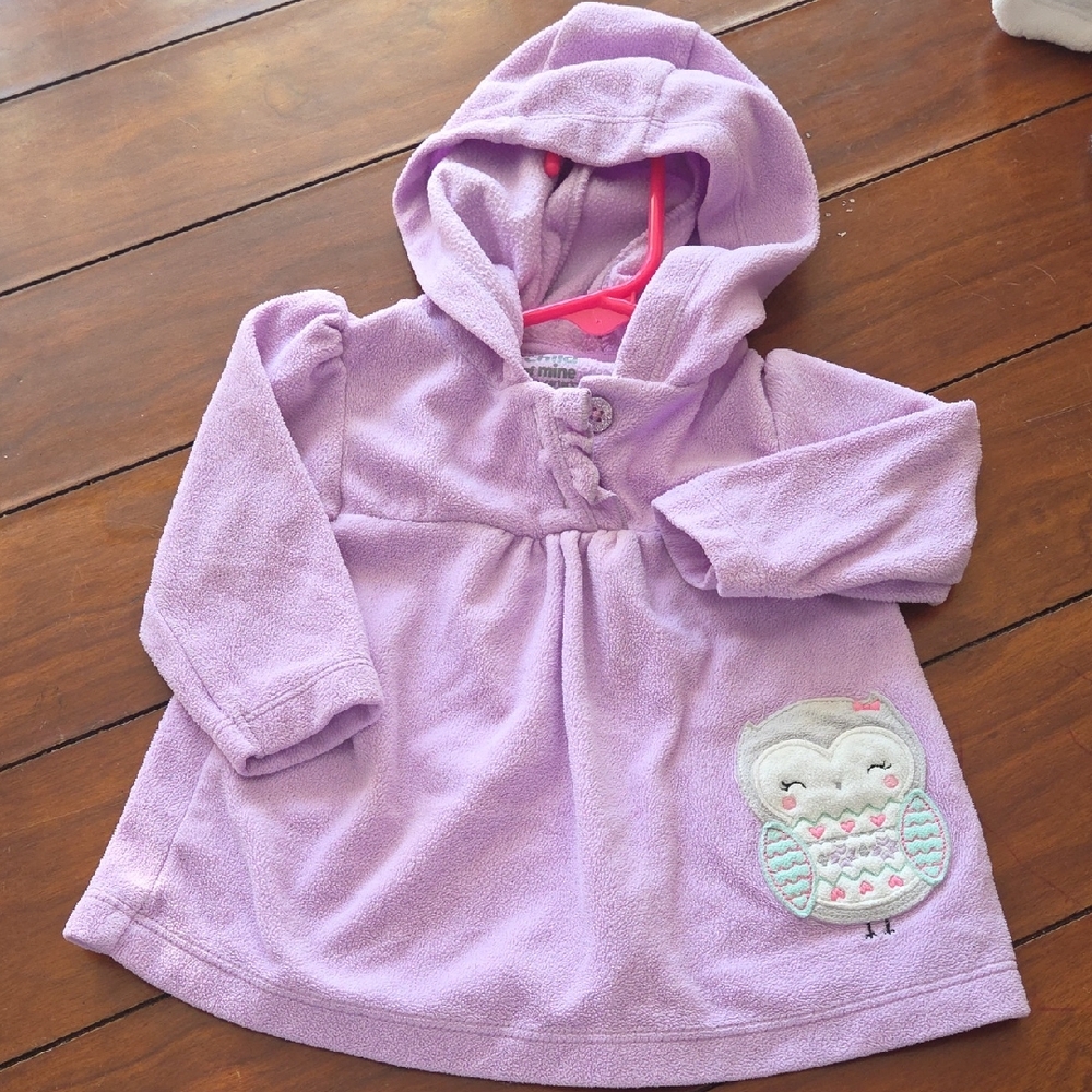 Purple Hooded Baby Dress with Owl Design